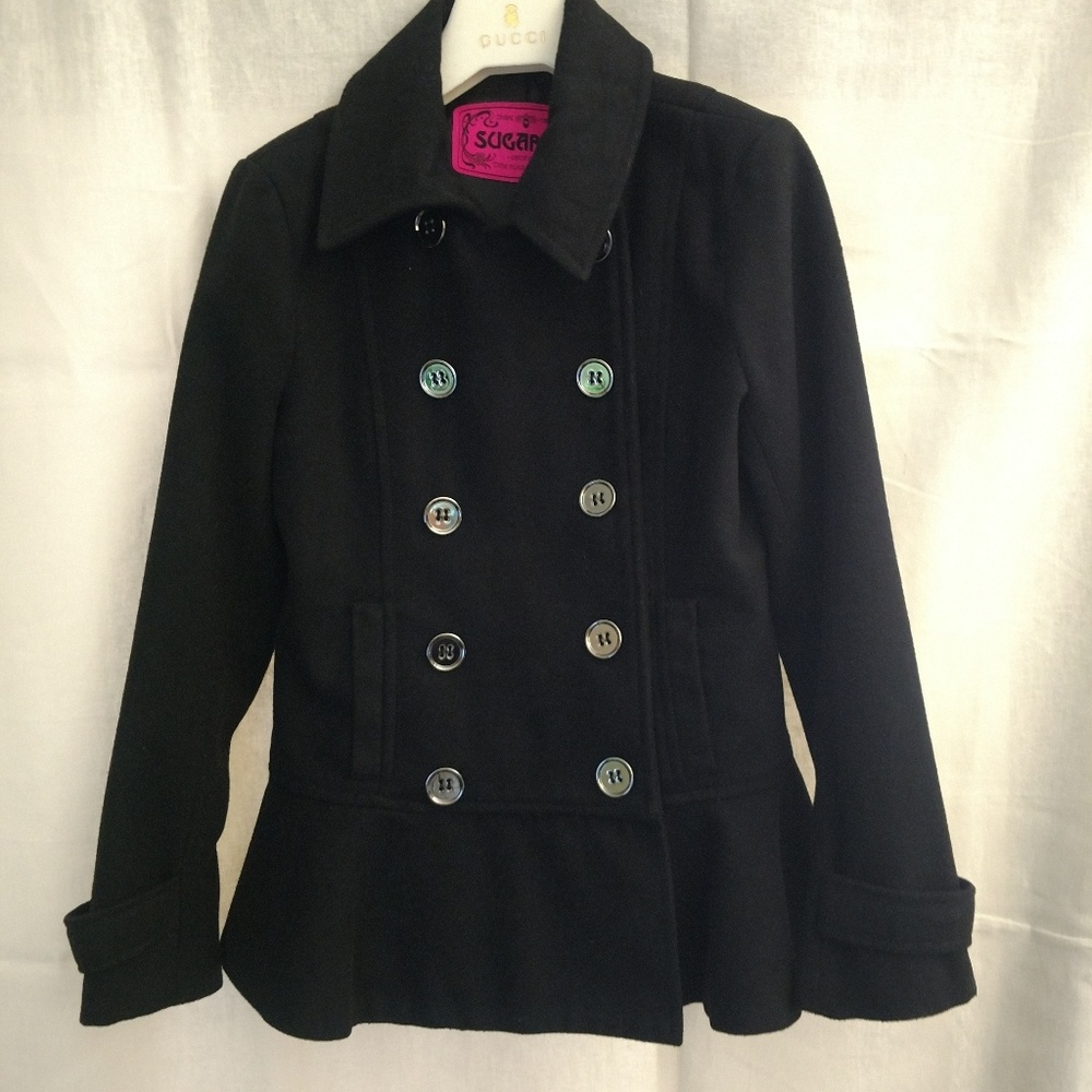 Sugarfly Size Medium Girls' Stylish Black Pea Coat